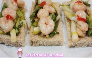 Receta De Montaditos De Gambas Y Ajos Tiernos
