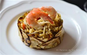 Timbal De Arroz  Verduras Y Langostinos
