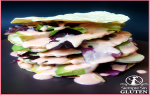 Torre Vegetal De Fajitas Con Salsa Rosa vegana