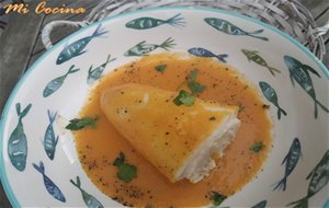 Calamara relleno de merluza y marisco