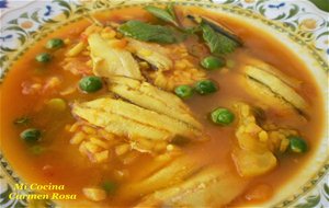 Cazuela De Arroz Caldoso Con Boquerones Y Chicharos
