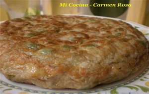 Tortilla De Habas, Chicharos Y Cebolletas
