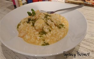 Risotto De Langostinos, Gorgonzola Y Albahaca
