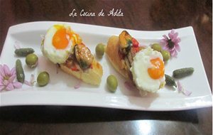 Tapa De Huevo A Baja Temperatura, Con Escalibada Y Mejillón
