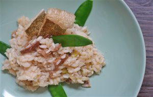 Risotto Con Tirabeques, Boletus, Bacalao Y Sus Cortezas
