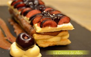 Milhojas De Crema Pastelera, Trufa Y Cerezas
