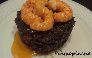 Arroz Negro Con Calamar Y Langostinos Al Ajillo Estilo Málaga
