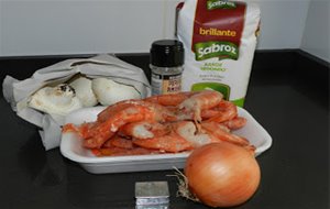 Risotto De Champiñones Y Gambas O Gambones Con Queso Viejo.
