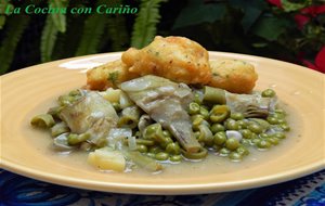 Alcauciles Con Guisantes, Habitas Tiernas Y Buñuelos De Bacalao
