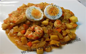 Verduras Con Huevos Y Langostinos
