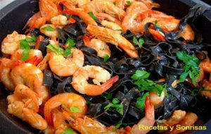 Tallarines Negros Con Gambas
