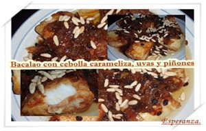 Bacalao Con Cebolla Caramelizada, Uvas Pasas Y Piñones
