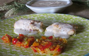 Relleno De Pechuga De Pollo Con Verduritas Y Jamón A La Naranja.
