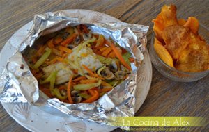 Papillote De Bacalao Y Verduras Con Chips De Boniato
