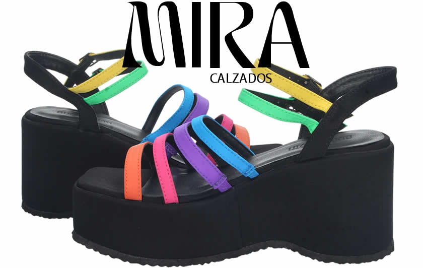 Sandalia de Plataforma para Mujer Comoda con Pala de Tiras Multicolor y Doble Cierre de Hebilla